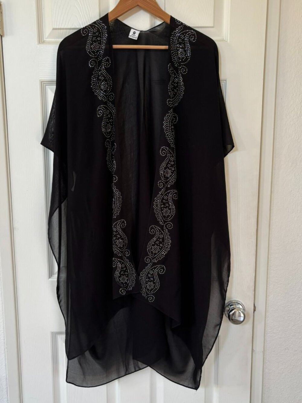 Jessica McClintock Sheer Black w Paisley Silver Beading Kimono OS